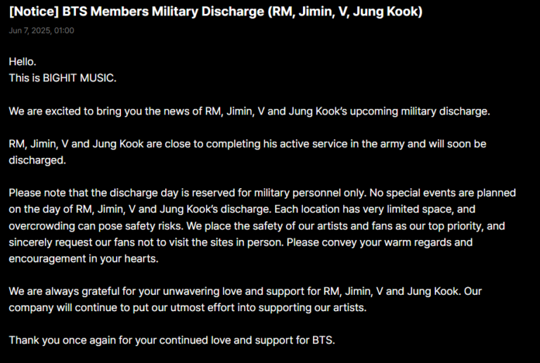 BTS Military Discharge Announcement