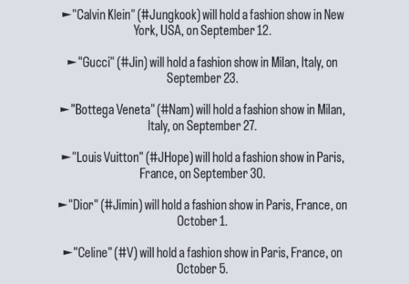 bts fashion show schedule